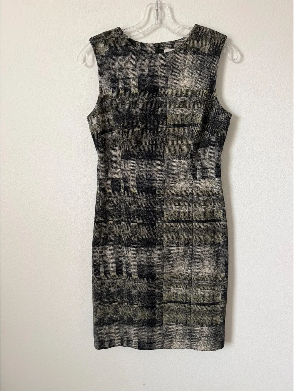 MM. LAFLEUR Sleeveless Round Neck Black/Beige Geo Career Sheath Dress Size 8